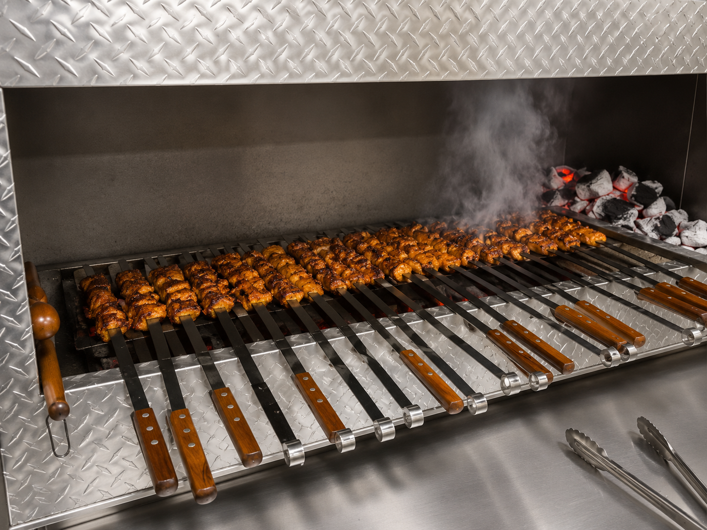 Charcoal skewers on the grill